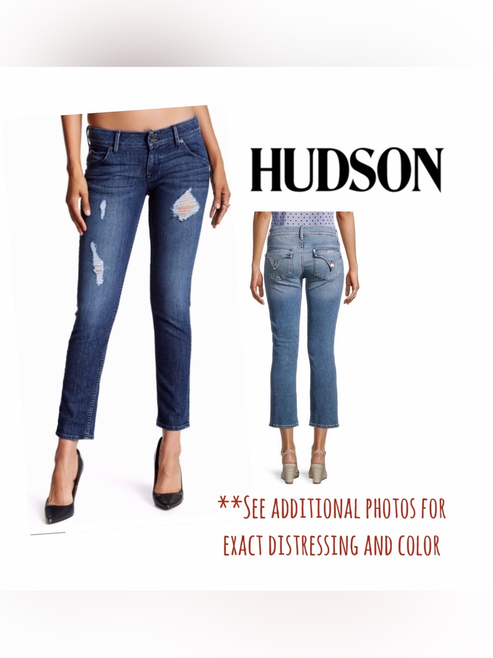 Hudson Jeans “Collins” style Dark Blue Distressed Cropped‎ Slim Jeans